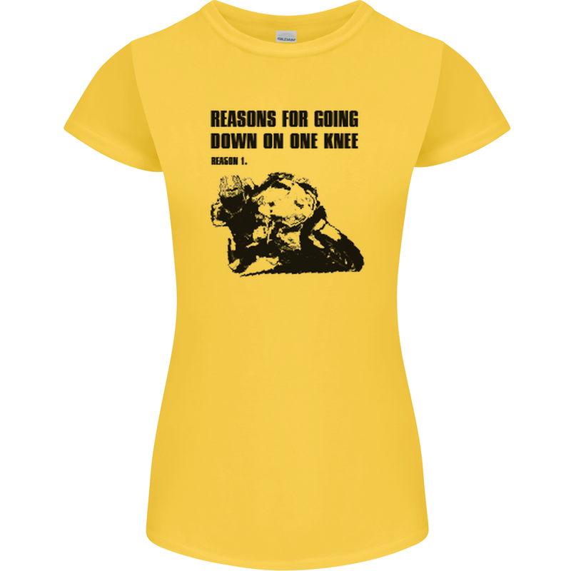 Biker Down on One Knee Motorcycle Motorbike Womens Petite Cut T-Shirt Yellow