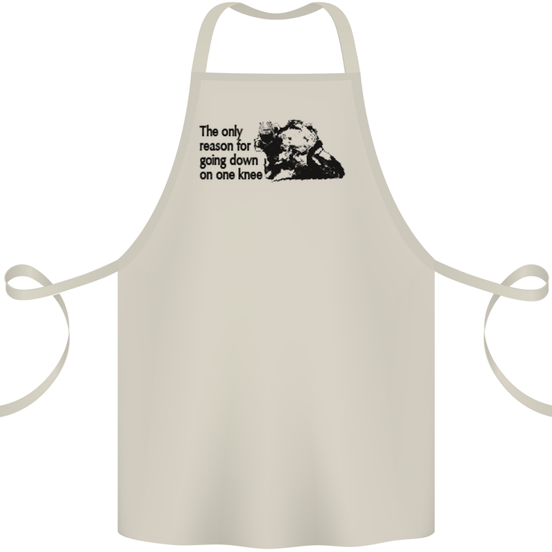 Biker Going Down on One Knee Motorcycle Cotton Apron 100% Organic Natural