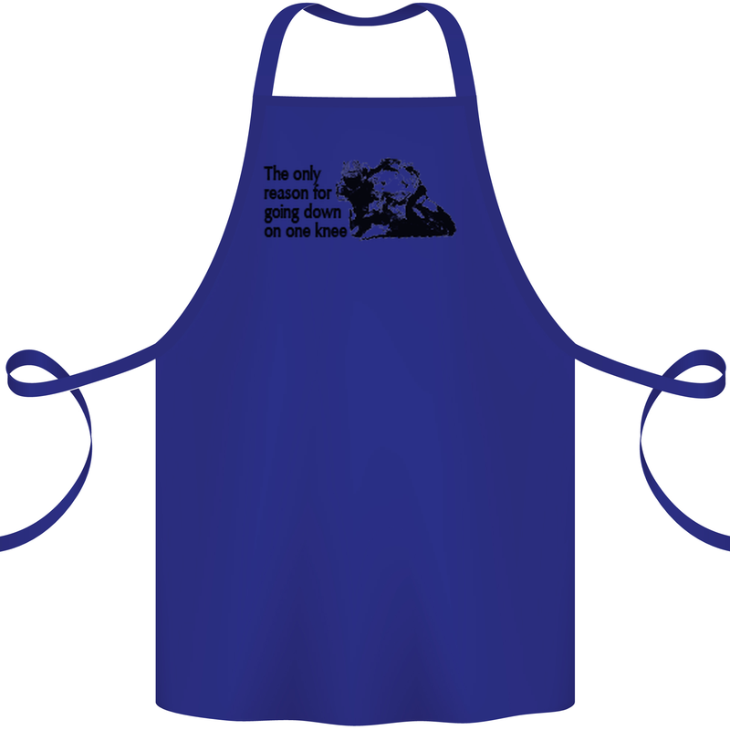 Biker Going Down on One Knee Motorcycle Cotton Apron 100% Organic Royal Blue