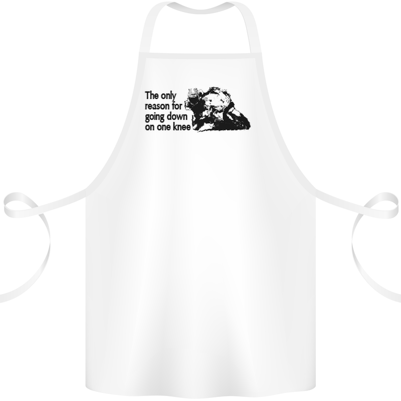 Biker Going Down on One Knee Motorcycle Cotton Apron 100% Organic White