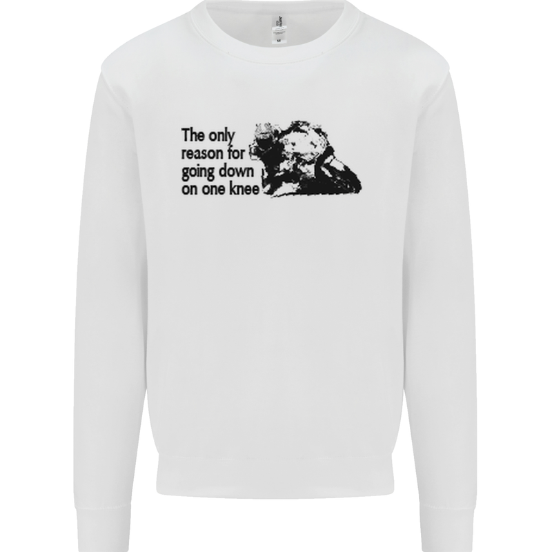 Biker Going Down on One Knee Motorcycle Kids Sweatshirt Jumper White