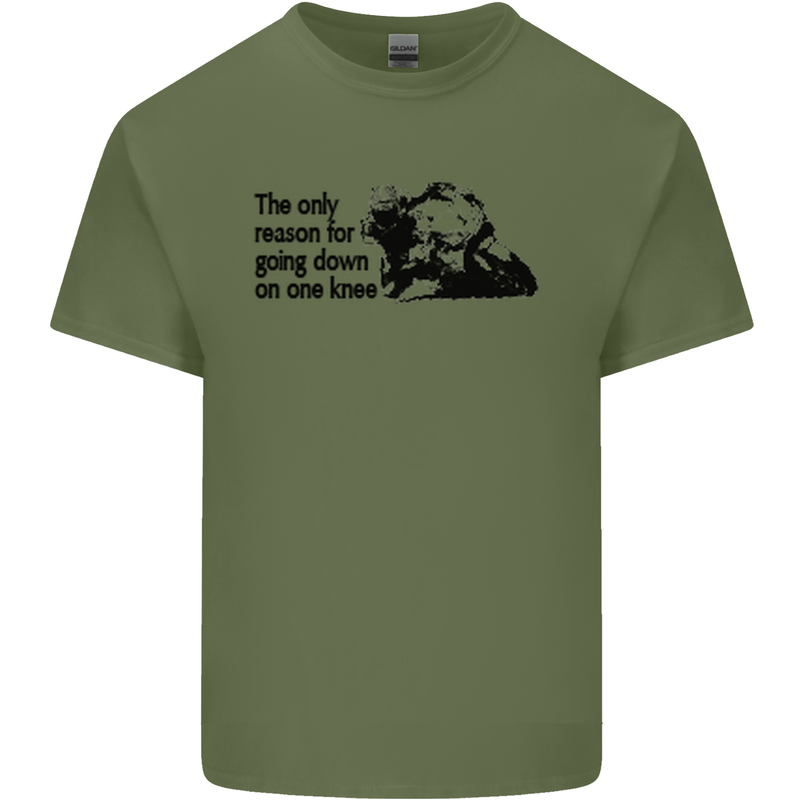 Biker Going Down on One Knee Motorcycle Mens Cotton T-Shirt Tee Top Military Green