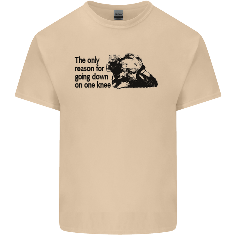 Biker Going Down on One Knee Motorcycle Mens Cotton T-Shirt Tee Top Sand