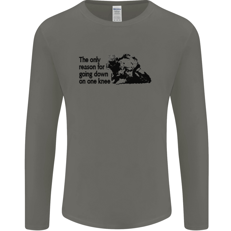 Biker Going Down on One Knee Motorcycle Mens Long Sleeve T-Shirt Charcoal