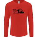 Biker Going Down on One Knee Motorcycle Mens Long Sleeve T-Shirt Red