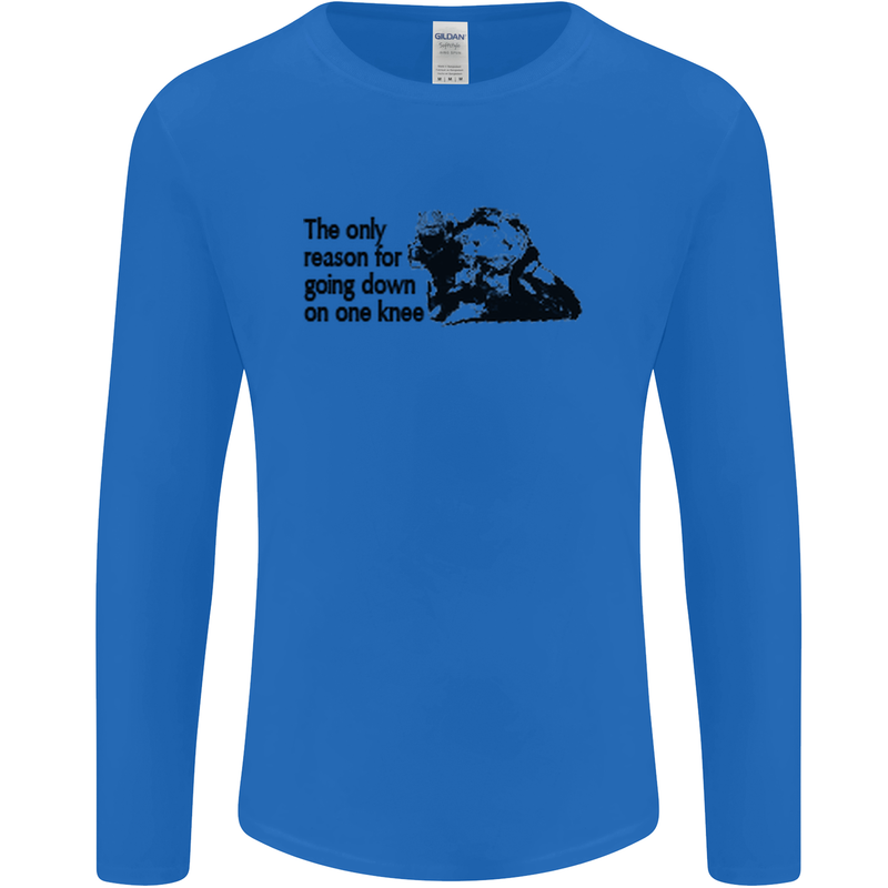Biker Going Down on One Knee Motorcycle Mens Long Sleeve T-Shirt Royal Blue