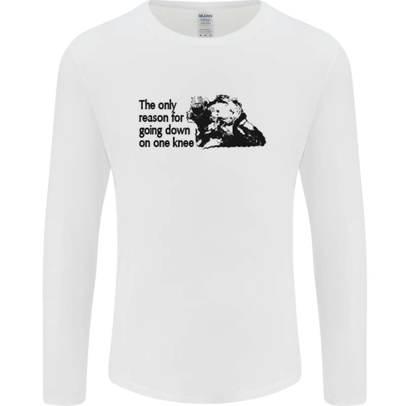 Biker Going Down on One Knee Motorcycle Mens Long Sleeve T-Shirt White