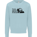 Biker Going Down on One Knee Motorcycle Mens Sweatshirt Jumper Light Blue
