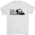 Biker Going Down on One Knee Motorcycle Mens T-Shirt Cotton Gildan White