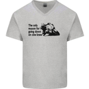 Biker Going Down on One Knee Motorcycle Mens V-Neck Cotton T-Shirt Sports Grey