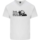 Biker Going Down on One Knee Motorcycle Mens V-Neck Cotton T-Shirt White