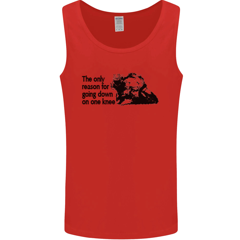 Biker Going Down on One Knee Motorcycle Mens Vest Tank Top Red
