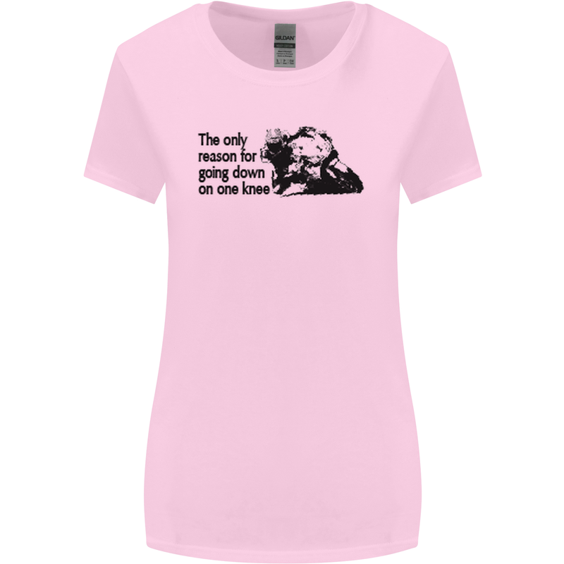 Biker Going Down on One Knee Motorcycle Womens Wider Cut T-Shirt Light Pink