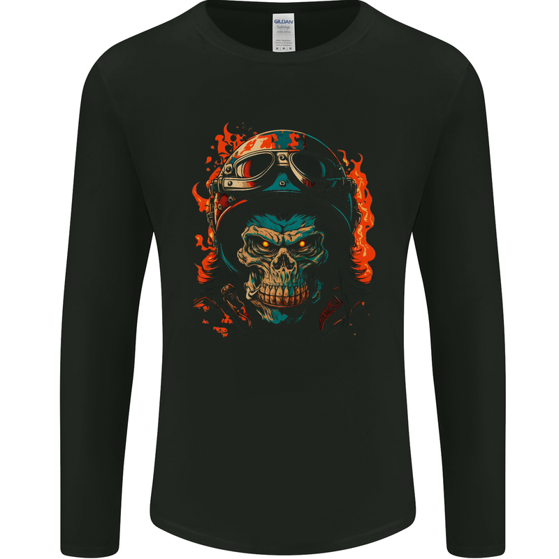 Biker Gorilla Skull Motorbike Motorcycle Mens Long Sleeve T-Shirt Black