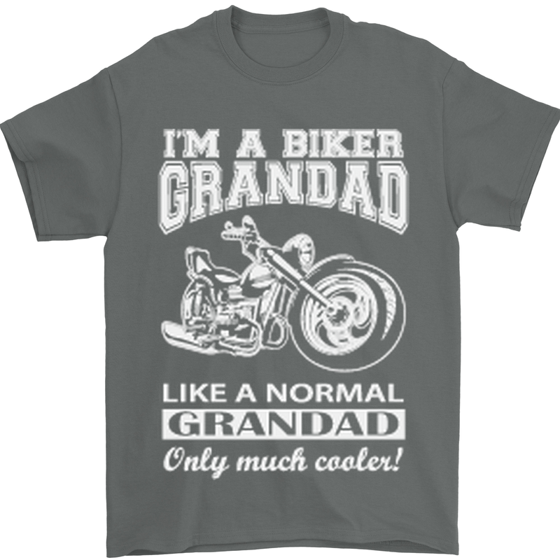Biker Grandad Motorbike Grandparents Day Mens T-Shirt Cotton Gildan Charcoal