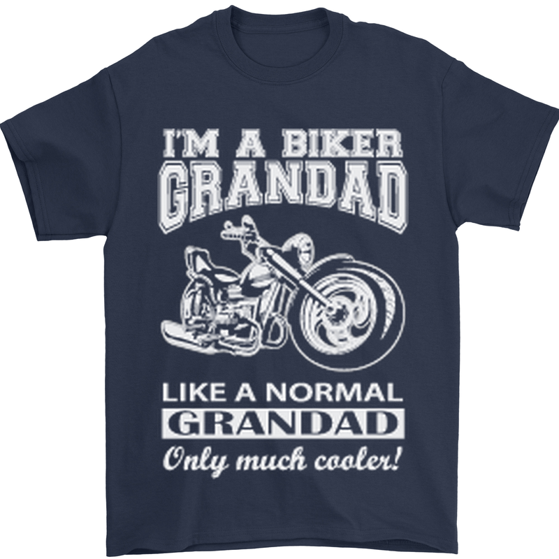 Biker Grandad Motorbike Grandparents Day Mens T-Shirt Cotton Gildan Navy Blue