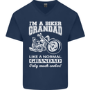 Biker Grandad Motorbike Grandparents Day Mens V-Neck Cotton T-Shirt Navy Blue