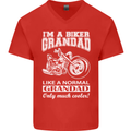 Biker Grandad Motorbike Grandparents Day Mens V-Neck Cotton T-Shirt Red