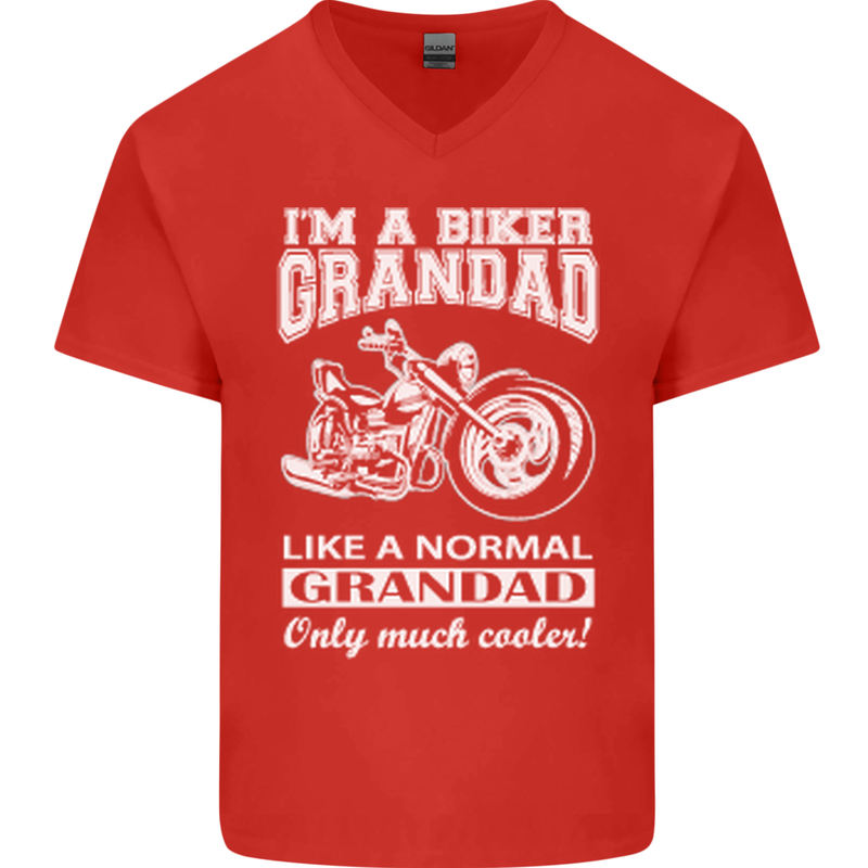Biker Grandad Motorbike Grandparents Day Mens V-Neck Cotton T-Shirt Red