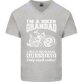 Biker Grandad Motorbike Grandparents Day Mens V-Neck Cotton T-Shirt Sports Grey