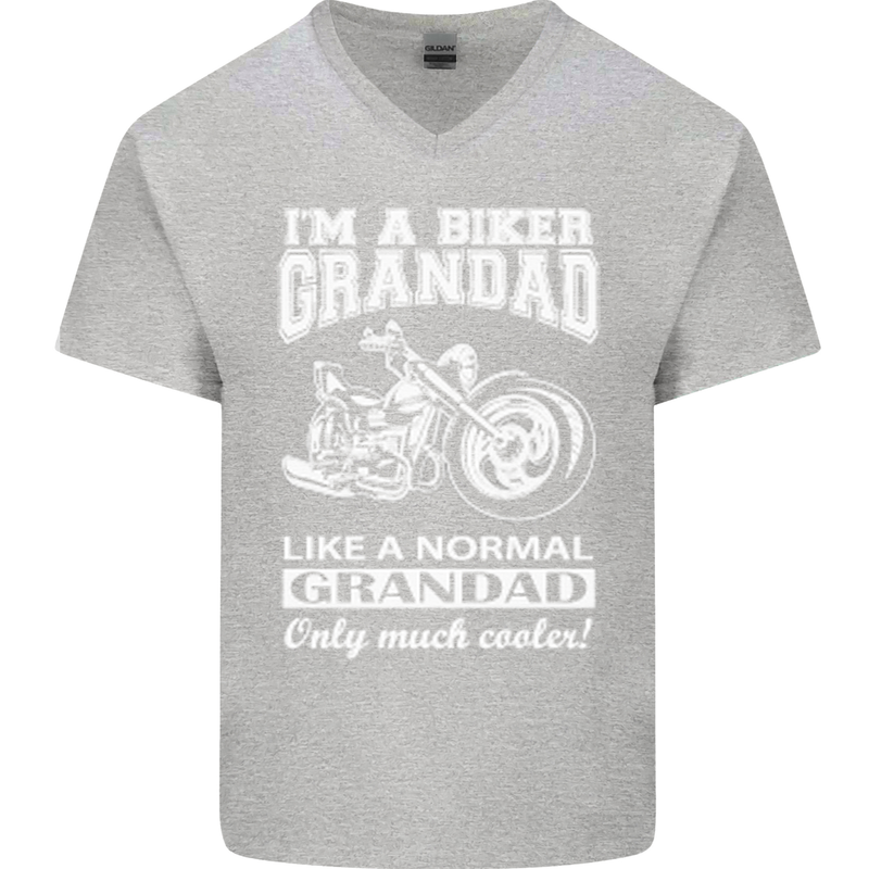 Biker Grandad Motorbike Grandparents Day Mens V-Neck Cotton T-Shirt Sports Grey