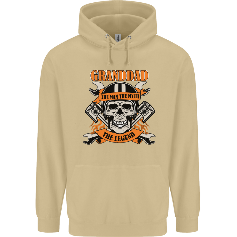 Biker Grandad the Man Myth Legend Funny Mens 80% Cotton Hoodie Sand