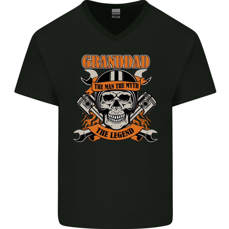 Biker Grandad the Man Myth Legend Funny Mens V-Neck Cotton T-Shirt Black
