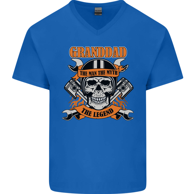 Biker Grandad the Man Myth Legend Funny Mens V-Neck Cotton T-Shirt Royal Blue
