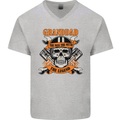 Biker Grandad the Man Myth Legend Funny Mens V-Neck Cotton T-Shirt Sports Grey