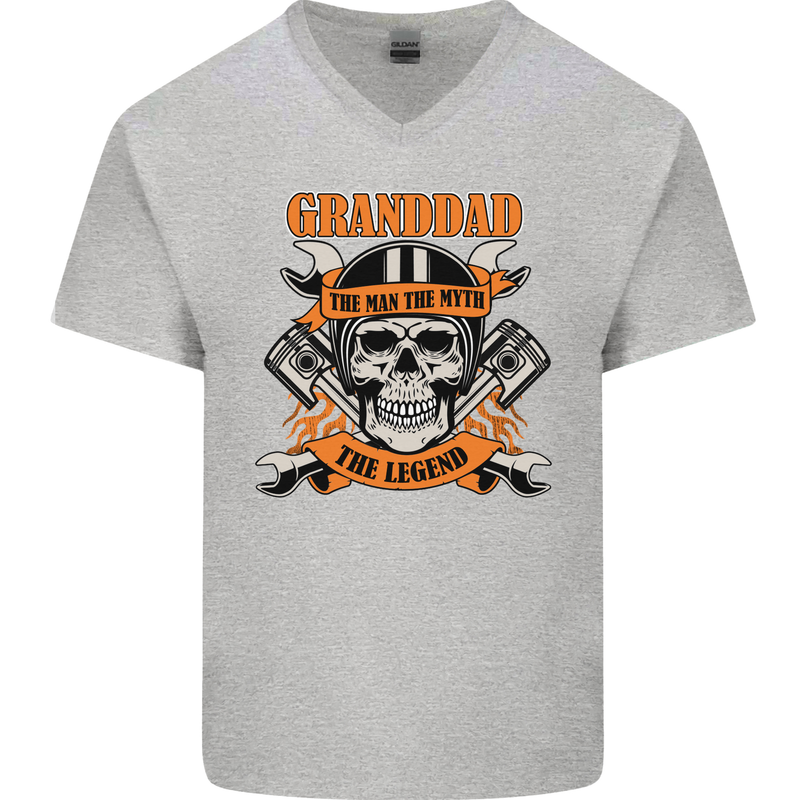 Biker Grandad the Man Myth Legend Funny Mens V-Neck Cotton T-Shirt Sports Grey