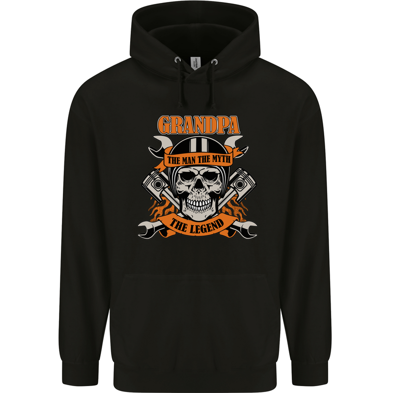 Biker Grandpa the Man Myth Legend Funny Mens 80% Cotton Hoodie Black