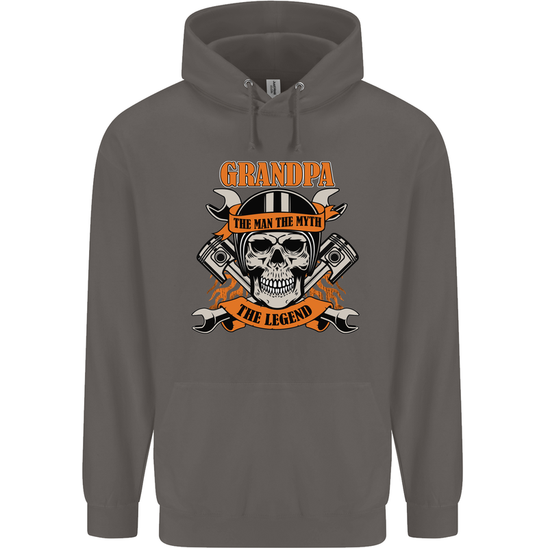 Biker Grandpa the Man Myth Legend Funny Mens 80% Cotton Hoodie Charcoal