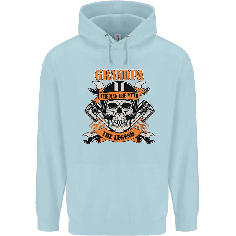 Biker Grandpa the Man Myth Legend Funny Mens 80% Cotton Hoodie Light Blue