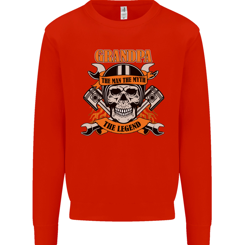 Biker Grandpa the Man Myth Legend Funny Mens Sweatshirt Jumper Bright Red