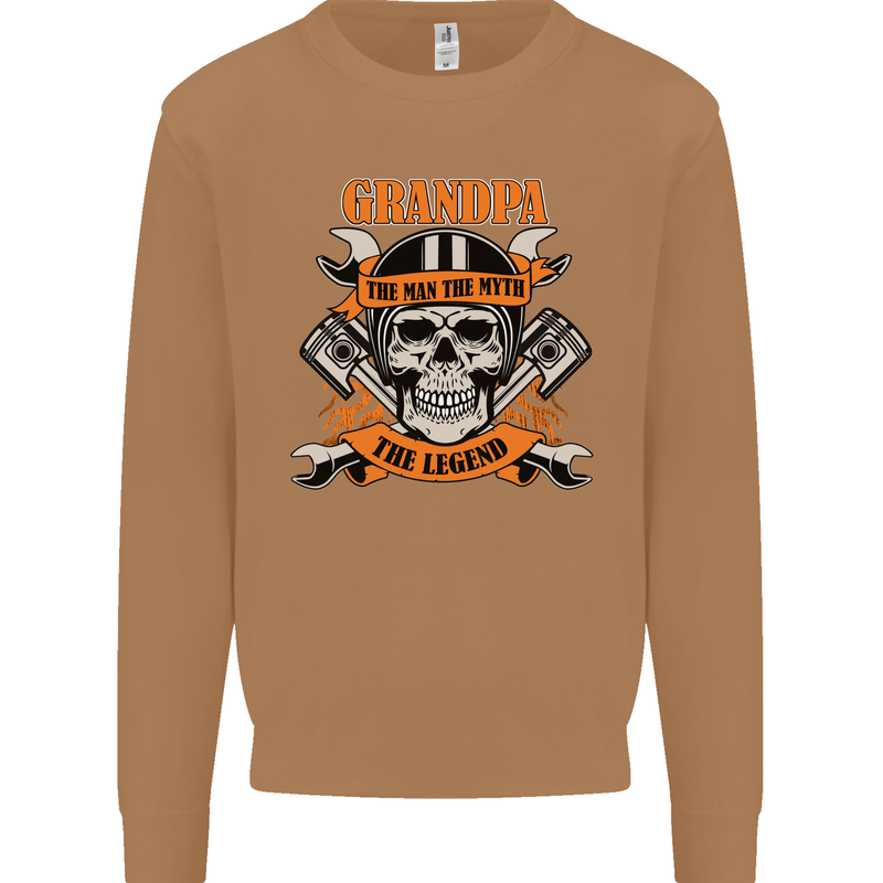 Biker Grandpa the Man Myth Legend Funny Mens Sweatshirt Jumper Caramel Latte