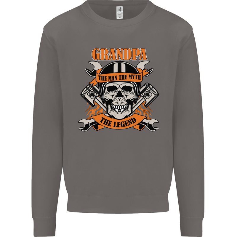 Biker Grandpa the Man Myth Legend Funny Mens Sweatshirt Jumper Charcoal