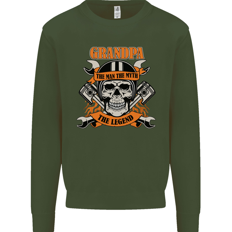 Biker Grandpa the Man Myth Legend Funny Mens Sweatshirt Jumper Forest Green