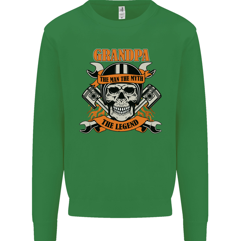 Biker Grandpa the Man Myth Legend Funny Mens Sweatshirt Jumper Irish Green