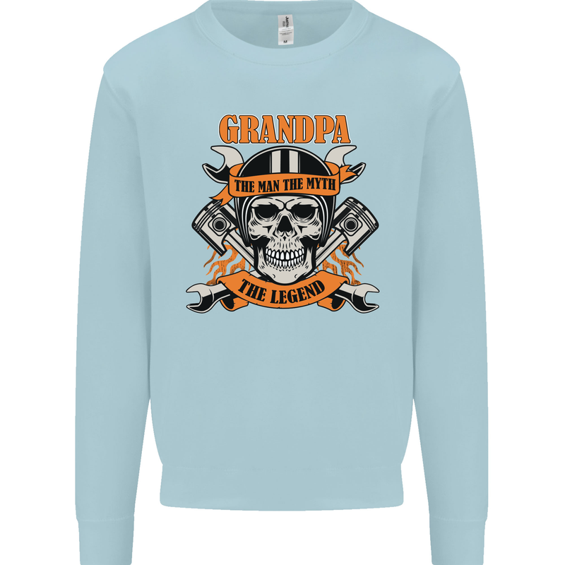 Biker Grandpa the Man Myth Legend Funny Mens Sweatshirt Jumper Light Blue