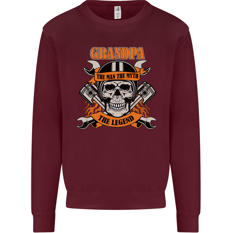 Biker Grandpa the Man Myth Legend Funny Mens Sweatshirt Jumper Maroon