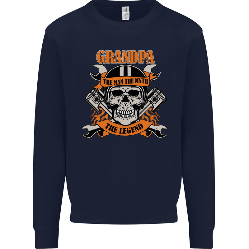 Biker Grandpa the Man Myth Legend Funny Mens Sweatshirt Jumper Navy Blue
