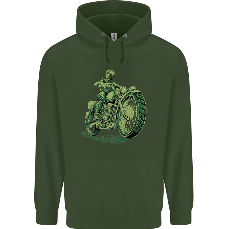 Biker Green Cafe Racer Motorbike Motorcycle Childrens Kids Hoodie Forest Green