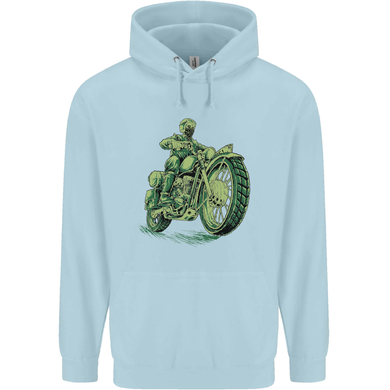 Biker Green Cafe Racer Motorbike Motorcycle Childrens Kids Hoodie Light Blue