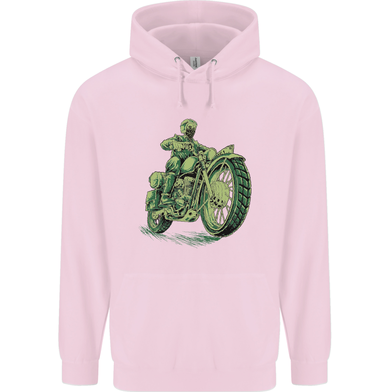 Biker Green Cafe Racer Motorbike Motorcycle Childrens Kids Hoodie Light Pink