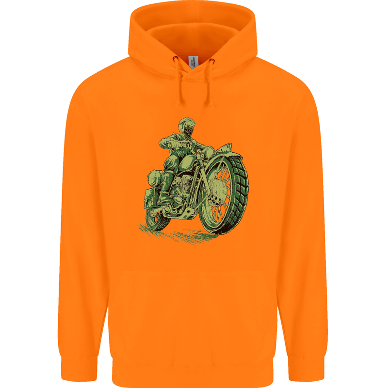 Biker Green Cafe Racer Motorbike Motorcycle Childrens Kids Hoodie Orange