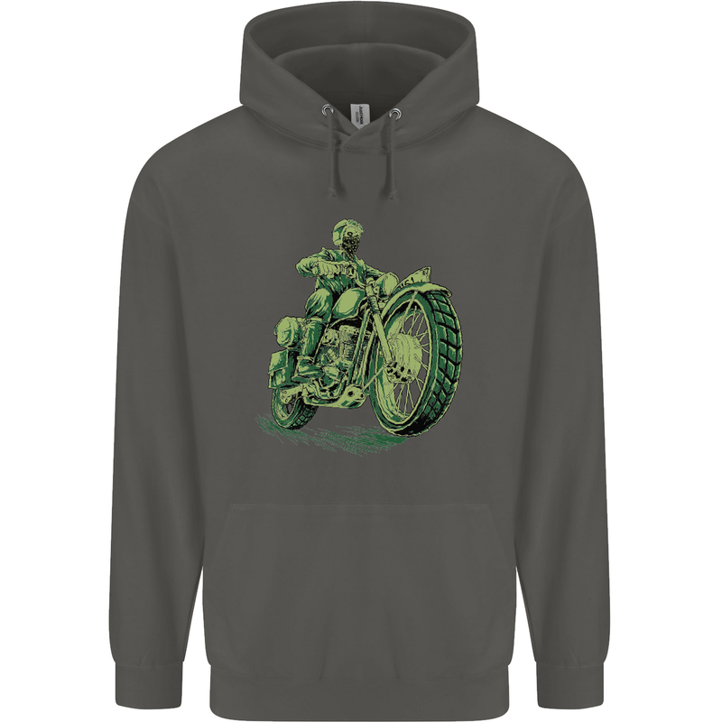Biker Green Cafe Racer Motorbike Motorcycle Childrens Kids Hoodie Storm Grey