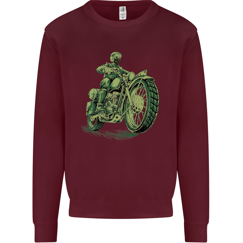 Biker Green Cafe Racer Motorbike Motorcycle Kids Sweatshirt Jumper Maroon