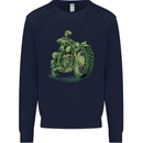 Biker Green Cafe Racer Motorbike Motorcycle Kids Sweatshirt Jumper Navy Blue