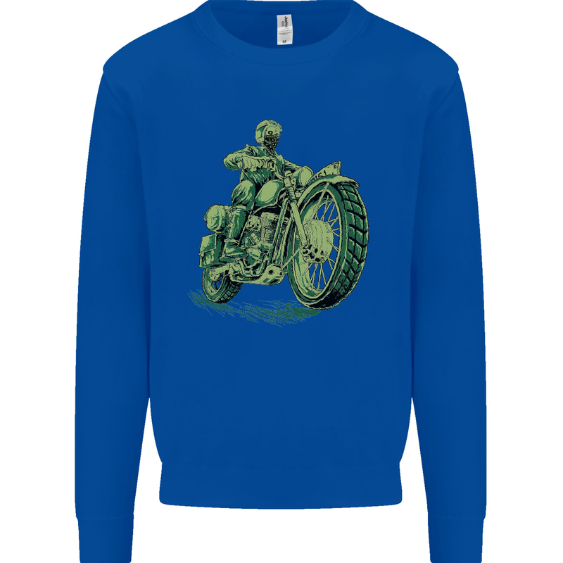 Biker Green Cafe Racer Motorbike Motorcycle Kids Sweatshirt Jumper Royal Blue