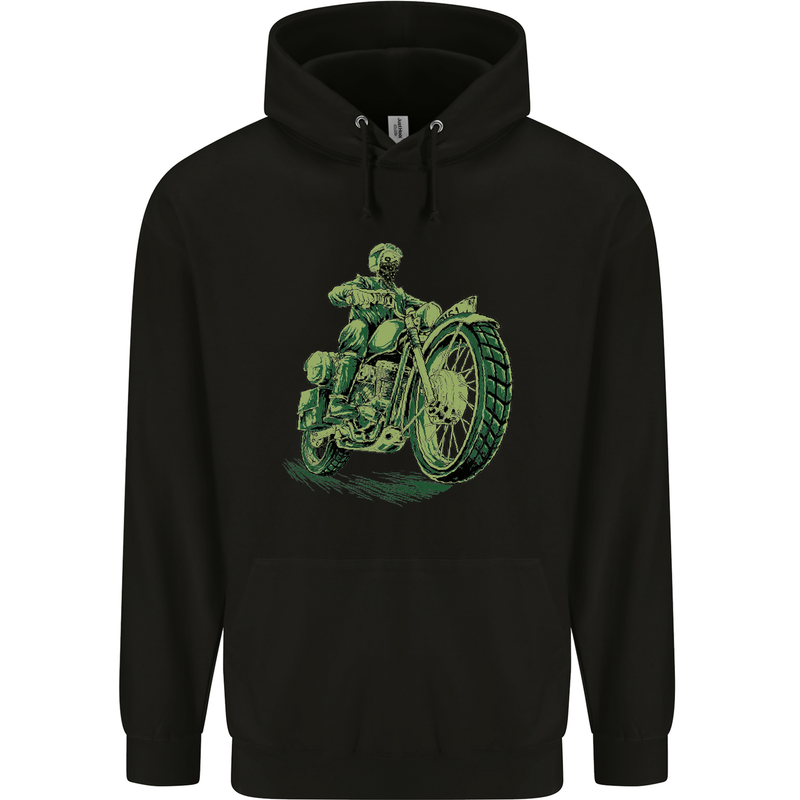 Biker Green Cafe Racer Motorbike Motorcycle Mens 80% Cotton Hoodie Black